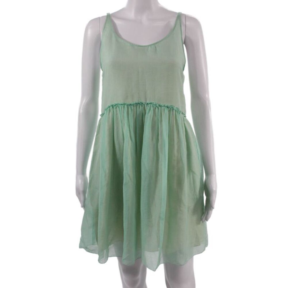 Dress Womens Slip Sundress Short Green Cotton Round Neck Sleeveless Size 0